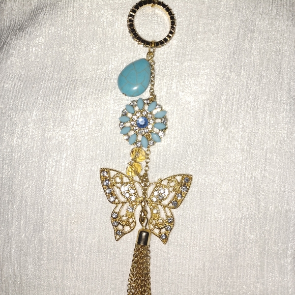 Butterfly. Turquoise. Rhinestone necklace - Picture 5 of 5